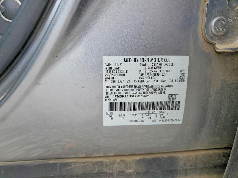 Продаж на аукціоні авто 2020 Ford Explorer, vin: 1FMSK7FH5LGB75621, номер лоту: 57736846