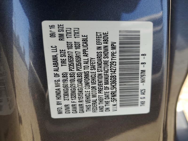 Aukcja sprzedaży 2016 Honda Odyssey, vin: 5FNRL5H36GB142729, numer aukcji: 56987356