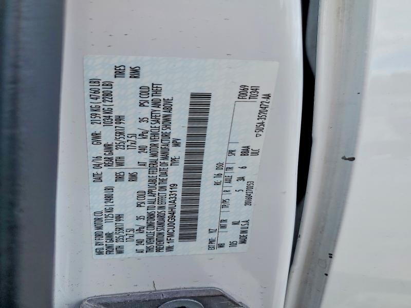 2017 Ford Escape მანქანა იყიდება აუქციონზე, vin: 1FMCU0G94HUA33119, აუქციონის ნომერი: 58071946