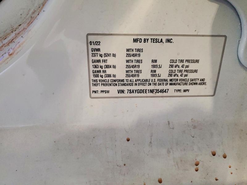 Aukcja sprzedaży 2022 Tesla Model Y, vin: 7SAYGDEE1NF354647, numer aukcji: 57928126
