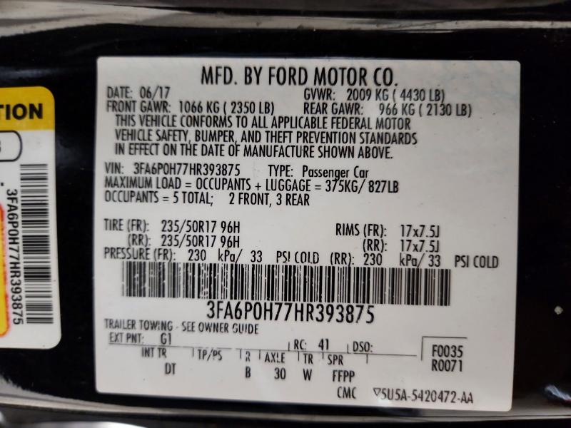 2017 Ford Fusion მანქანა იყიდება აუქციონზე, vin: 3FA6P0H77HR393875, აუქციონის ნომერი: 56969386