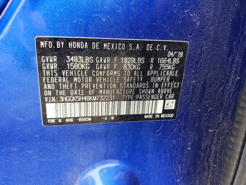 Продажа на аукционе авто 2019 Honda Fit, vin: 3HGGK5H48KM732231, номер лота: 58929406