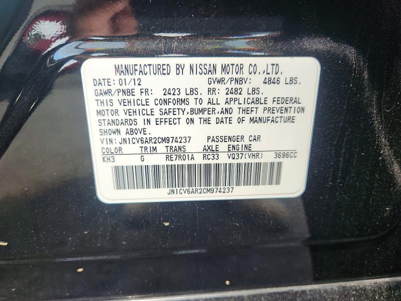 Aukcja sprzedaży 2012 Infiniti G37 Sedan, vin: JN1CV6AR2CM974237, numer aukcji: 59101446