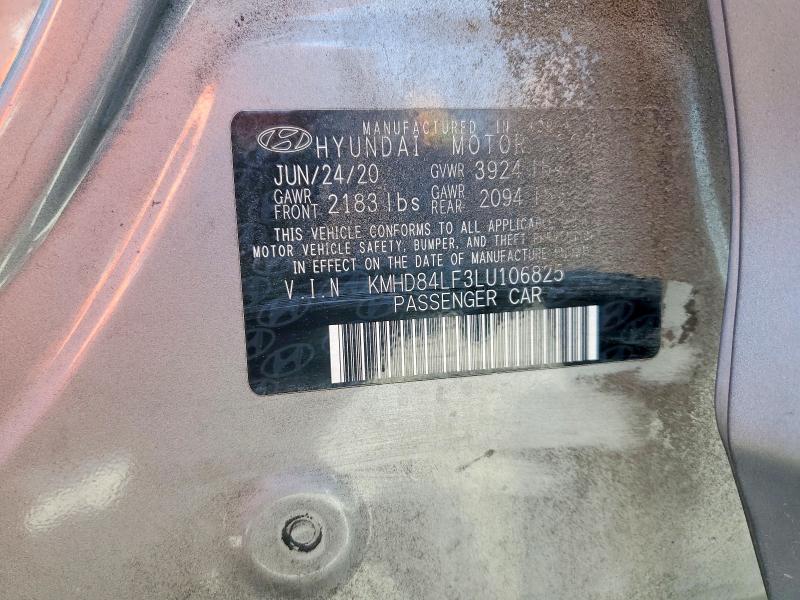 2020 Hyundai Elantra მანქანა იყიდება აუქციონზე, vin: KMHD84LF3LU106825, აუქციონის ნომერი: 55938156
