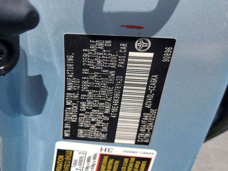 56140196 :رقم المزاد ، 4T1BE46K98U781420 vin ، 2008 Toyota Camry مزاد بيع