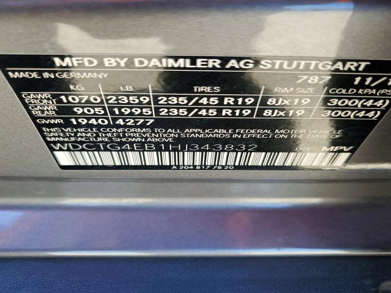 Aukcja sprzedaży 2017 Mercedes-benz Gla, vin: WDCTG4EB1HJ343832, numer aukcji: 58424356