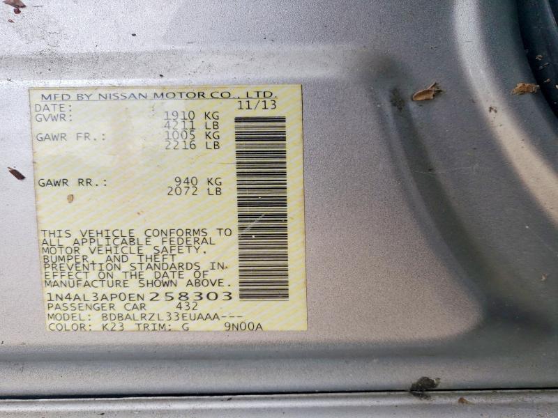 Продажа на аукционе авто 2014 Nissan Altima, vin: 1N4AL3AP0EN258303, номер лота: 57436266