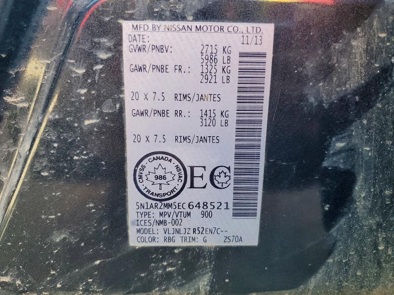 58987546 :رقم المزاد ، 5N1AR2MM5EC648521 vin ، 2014 Nissan Pathfinder مزاد بيع
