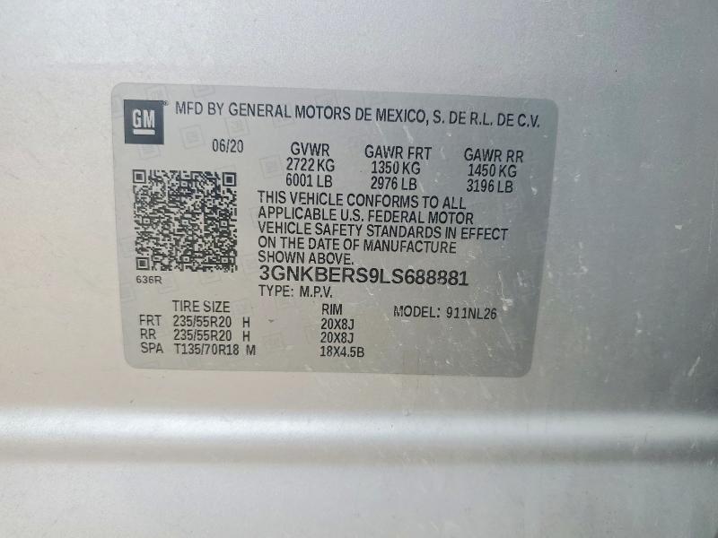 Aukcja sprzedaży 2020 Chevrolet Blazer, vin: 3GNKBERS9LS688881, numer aukcji: 56341366