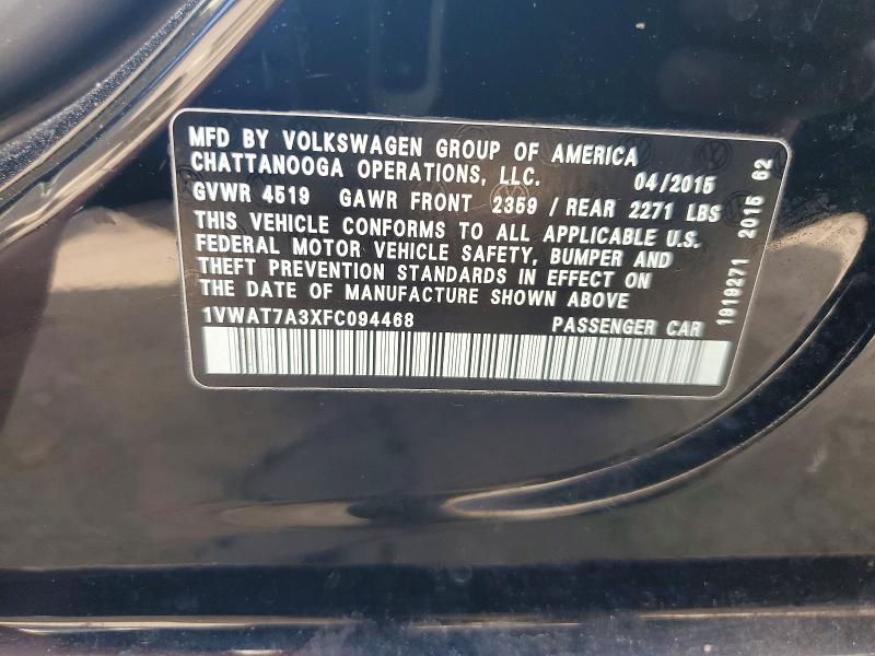 58888786 :رقم المزاد ، 1VWAT7A3XFC094468 vin ، 2015 Volkswagen Passat مزاد بيع