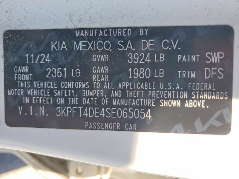 2025 Kia K4 მანქანა იყიდება აუქციონზე, vin: 3KPFT4DE4SE065054, აუქციონის ნომერი: 58153626