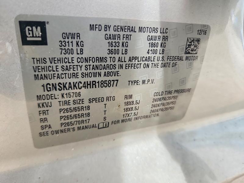 Продаж на аукціоні авто 2017 Chevrolet Tahoe, vin: 1GNSKAKC4HR185877, номер лоту: 57565796