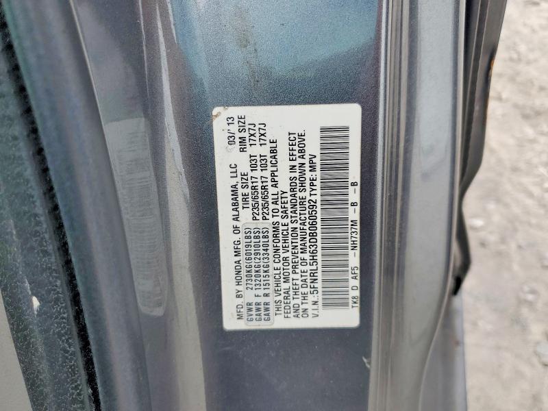 Auction sale of the 2013 Honda Odyssey, vin: 5FNRL5H63DB060592, lot number: 57916176