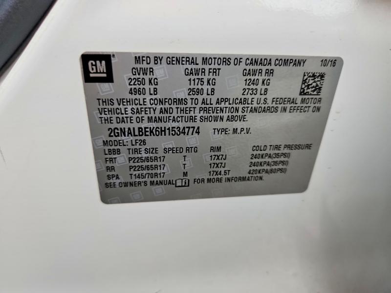 2017 Chevrolet Equinox მანქანა იყიდება აუქციონზე, vin: 2GNALBEK6H1534774, აუქციონის ნომერი: 58314466