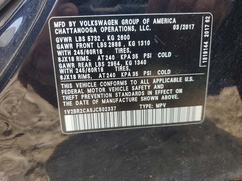 85610685 :رقم المزاد ، 1V2BR2CA5JC502337 vin ، 2018 Volkswagen Atlas مزاد بيع