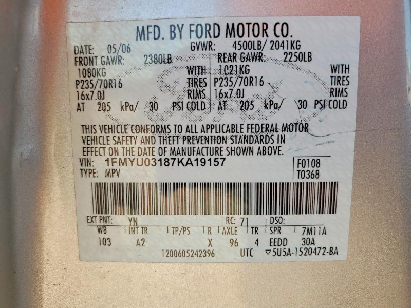 Продажа на аукционе авто 2007 Ford Escape, vin: 1FMYU03187KA19157, номер лота: 57265436
