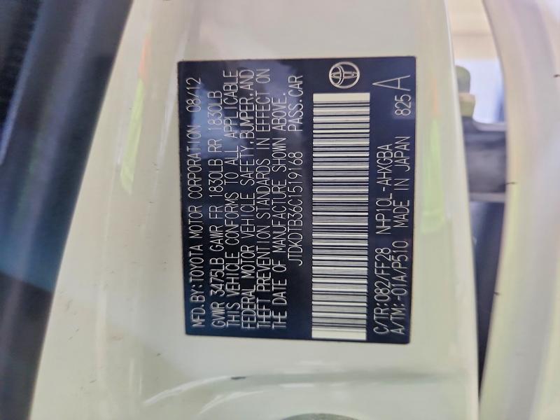 59138806 :رقم المزاد ، JTDKDTB36C1519168 vin ، 2012 Toyota Prius C مزاد بيع
