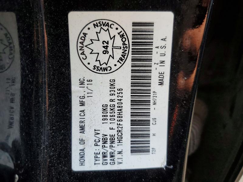 Aukcja sprzedaży 2017 Honda Accord, vin: 1HGCR2F68HA804256, numer aukcji: 58810806