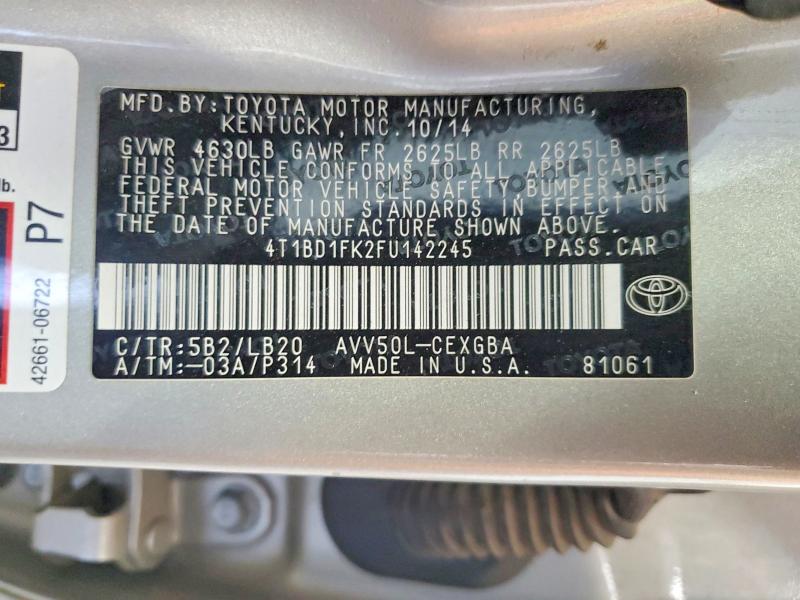 Продажа на аукционе авто 2015 Toyota Camry Hybrid, vin: 4T1BD1FK2FU142245, номер лота: 56828176