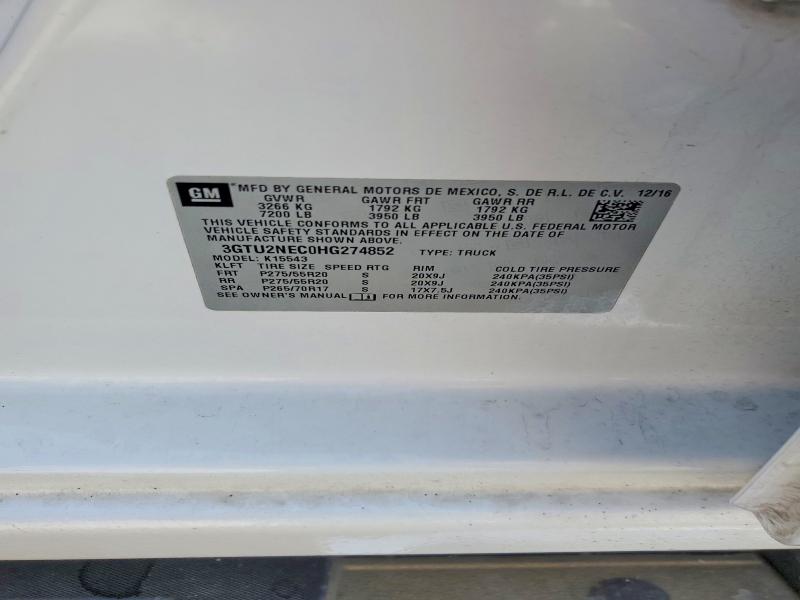 2017 Gmc Sierra მანქანა იყიდება აუქციონზე, vin: 3GTU2NEC0HG274852, აუქციონის ნომერი: 58766046