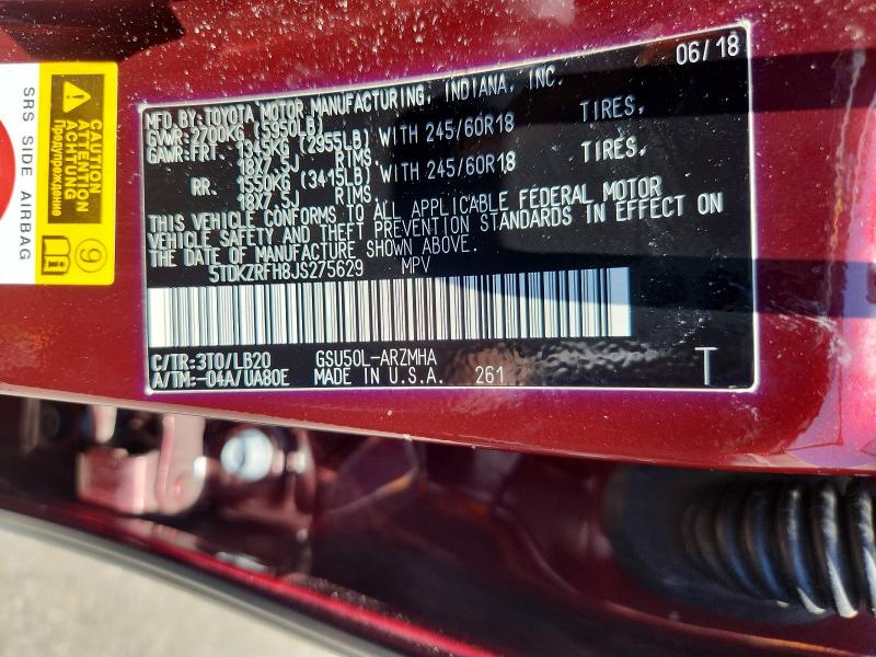 58413366 :رقم المزاد ، 5TDKZRFH8JS275629 vin ، 2018 Toyota Highlander مزاد بيع