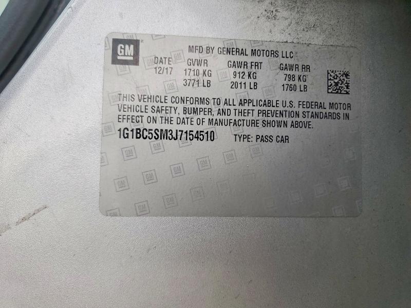 2018 Chevrolet Cruze მანქანა იყიდება აუქციონზე, vin: 1G1BC5SM3J7154510, აუქციონის ნომერი: 59093296