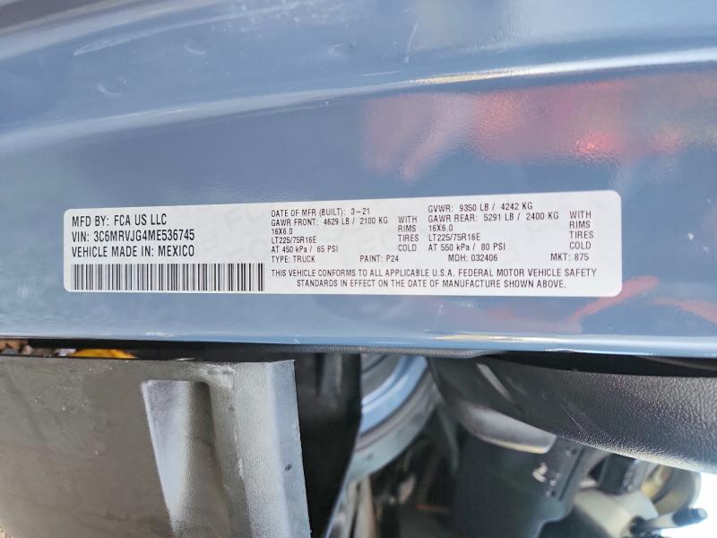 Aukcja sprzedaży 2021 Ram Promaster 3500, vin: 3C6MRVJG4ME536745, numer aukcji: 56709586