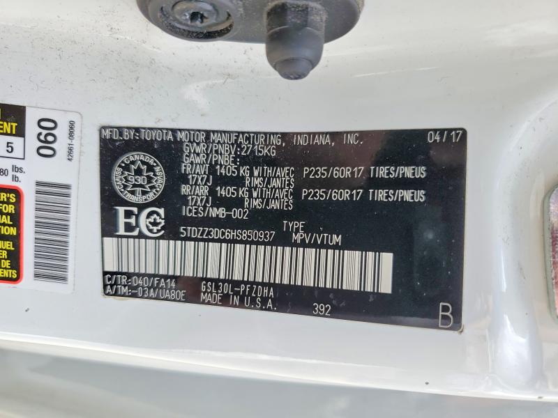 Aukcja sprzedaży 2017 Toyota Sienna, vin: 5TDZZ3DC6HS850937, numer aukcji: 58383386