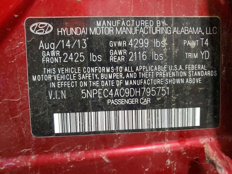 2013 Hyundai Sonata მანქანა იყიდება აუქციონზე, vin: 5NPEC4AC9DH795751, აუქციონის ნომერი: 56575136