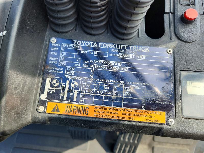 57233426 :رقم المزاد ، 76101 vin ، 2016 Toyota 8fgcu20 مزاد بيع