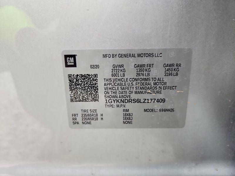 2020 Cadillac Xt5 მანქანა იყიდება აუქციონზე, vin: 1GYKNDRS6LZ177409, აუქციონის ნომერი: 57776456
