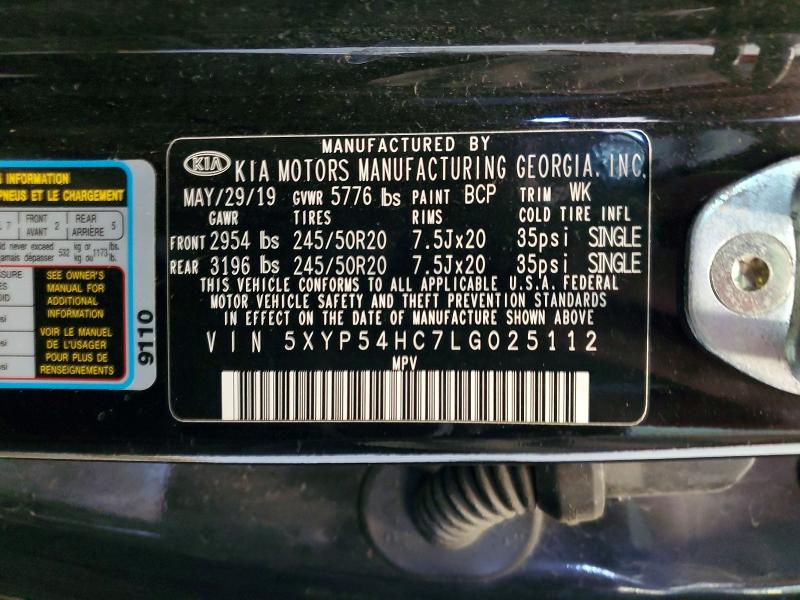 54844126 :رقم المزاد ، 5XYP54HC7LG025112 vin ، 2020 Kia Telluride مزاد بيع