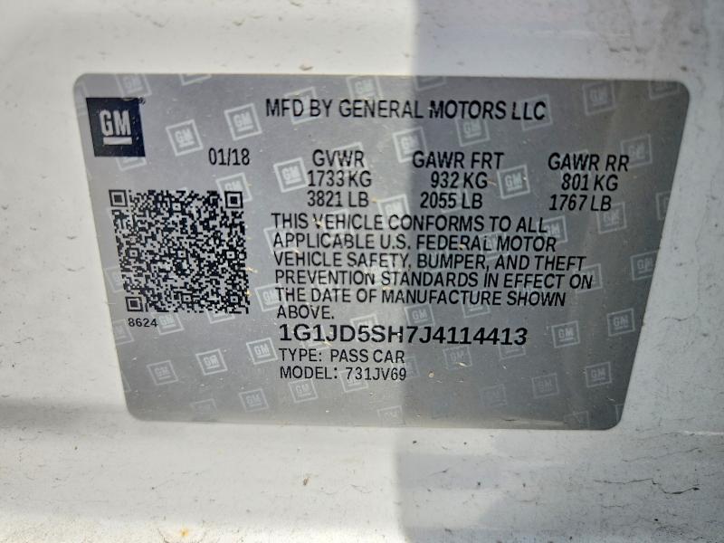 2018 Chevrolet Sonic მანქანა იყიდება აუქციონზე, vin: 1G1JD5SH7J4114413, აუქციონის ნომერი: 56464826