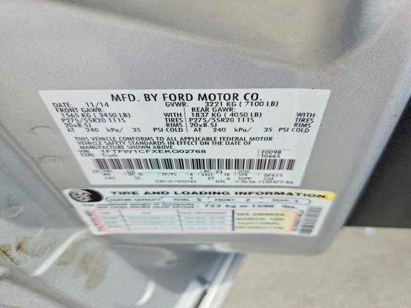 2014 Ford F150 მანქანა იყიდება აუქციონზე, vin: 1FTFW1CFXEKG02768, აუქციონის ნომერი: 55892776