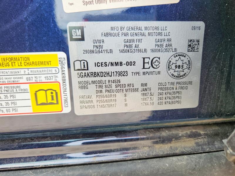 2017 Buick Enclave მანქანა იყიდება აუქციონზე, vin: 5GAKRBKD2HJ179823, აუქციონის ნომერი: 56021176