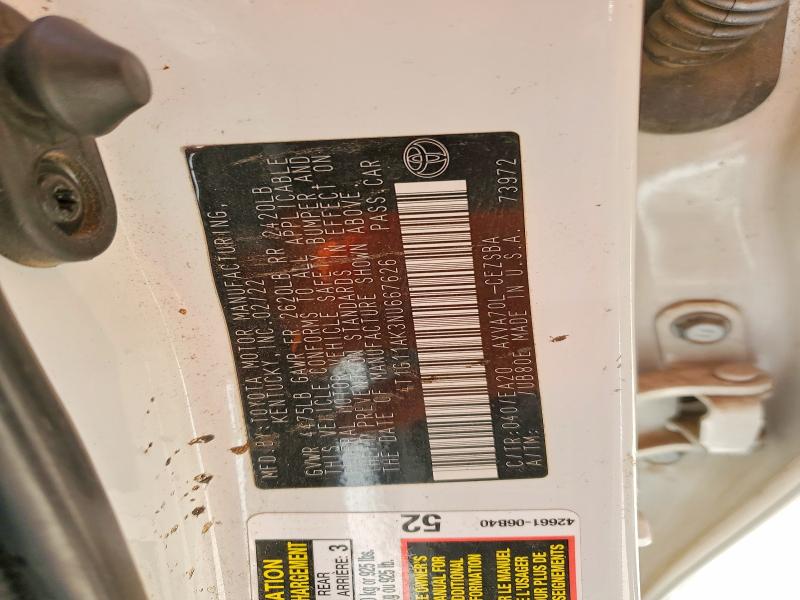57590886 :رقم المزاد ، 4T1G11AK3NU667626 vin ، 2022 Toyota Camry مزاد بيع