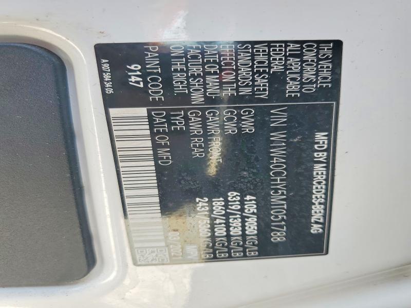 2021 Mercedes Benz Sprinter მანქანა იყიდება აუქციონზე, vin: W1W40CHY5MT051788, აუქციონის ნომერი: 55699346