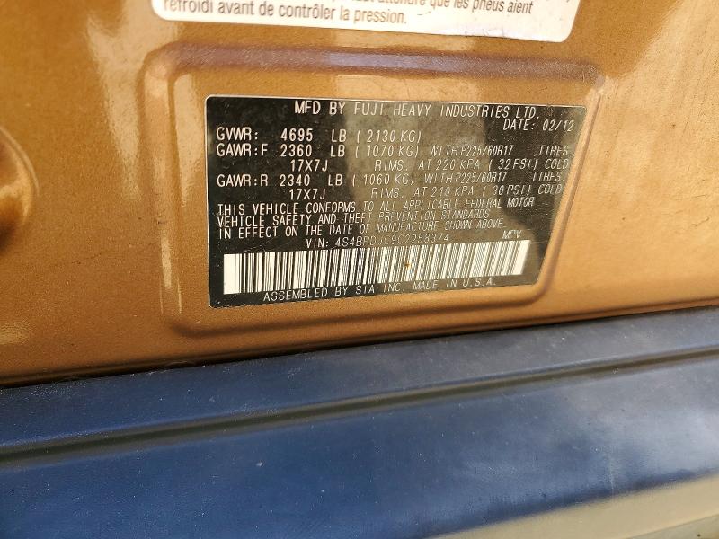 Продаж на аукціоні авто 2012 Subaru Outback, vin: 4S4BRDJC9C2258374, номер лоту: 56137176