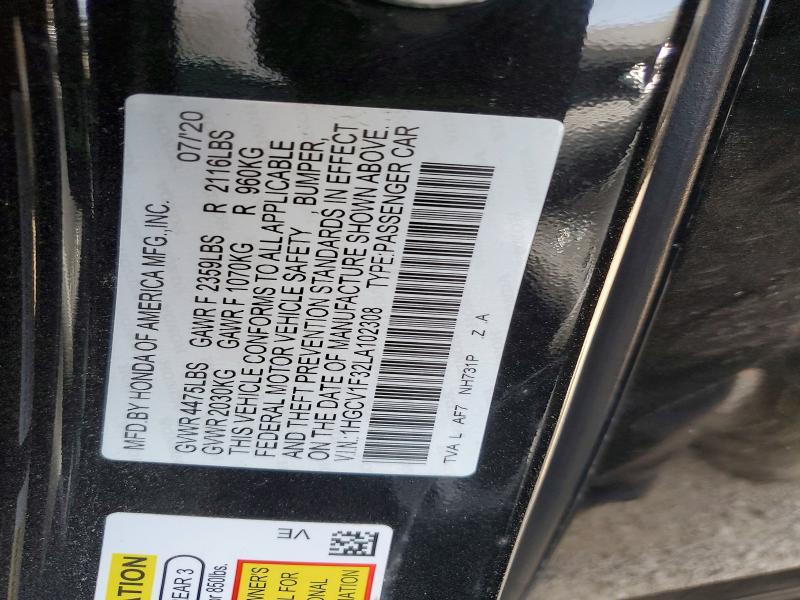 2020 Honda Accord მანქანა იყიდება აუქციონზე, vin: 1HGCV1F32LA102308, აუქციონის ნომერი: 58462346