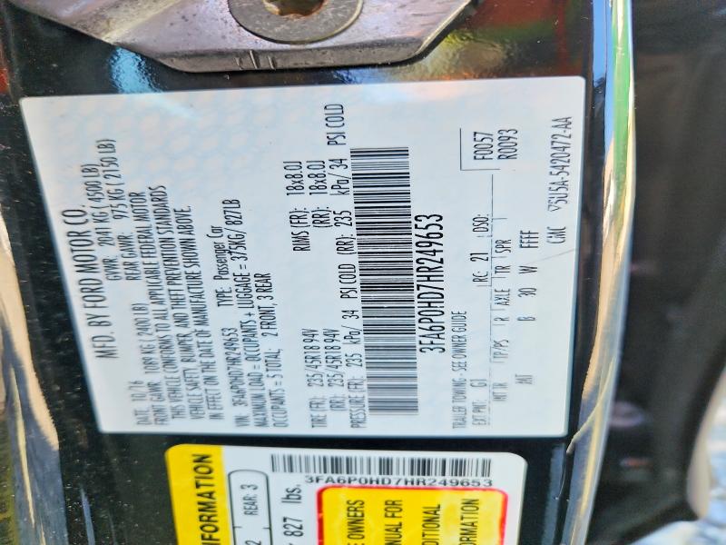 Aukcja sprzedaży 2017 Ford Fusion, vin: 3FA6P0HD7HR249653, numer aukcji: 55992746