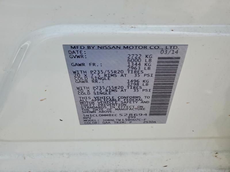 55598136 :رقم المزاد ، 5N1CL0MM8EC528694 vin ، 2014 Infiniti Qx60 مزاد بيع