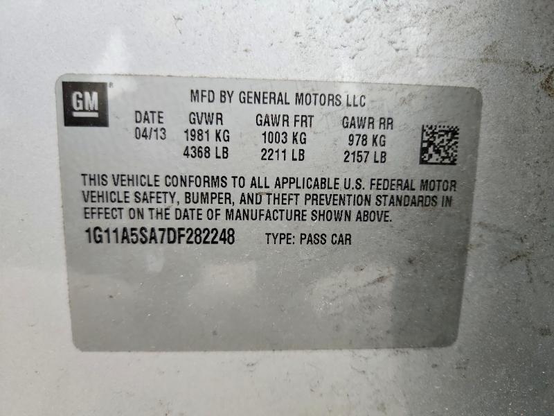 2013 Chevrolet Malibu მანქანა იყიდება აუქციონზე, vin: 1G11A5SA7DF282248, აუქციონის ნომერი: 55832456