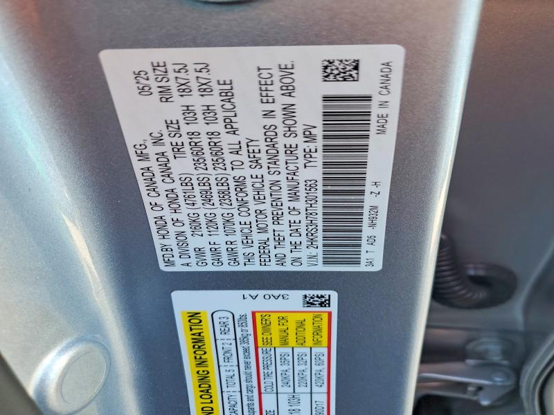 57271856 :رقم المزاد ، 2HKRS3H78TH301563 vin ، 2026 Honda Cr-v مزاد بيع