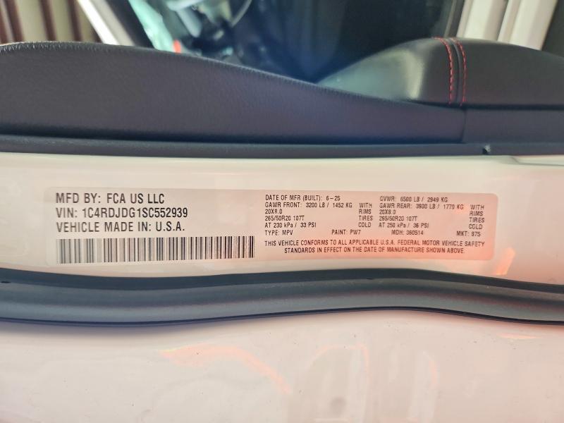 2025 Dodge Durango მანქანა იყიდება აუქციონზე, vin: 1C4RDJDG1SC552939, აუქციონის ნომერი: 57047766