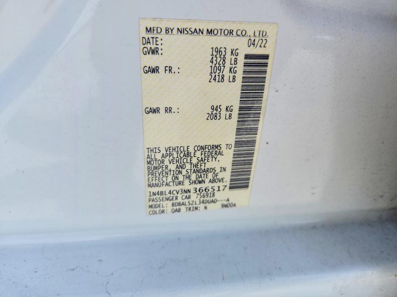 Aukcja sprzedaży 2022 Nissan Altima, vin: 1N4BL4CV3NN366517, numer aukcji: 95588135