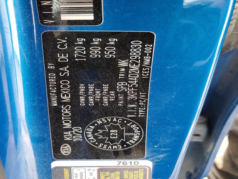 55707346 :رقم المزاد ، 3KPF54AD2ME298830 vin ، 2021 Kia Forte مزاد بيع
