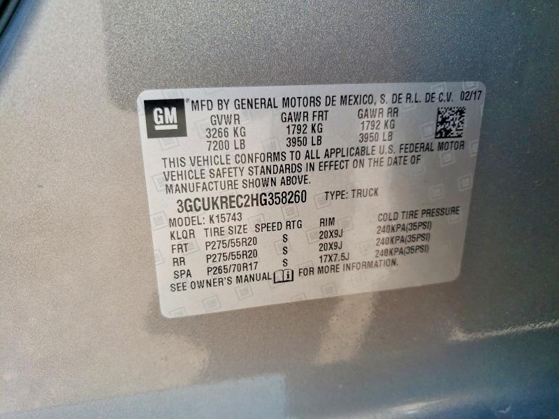 Aukcja sprzedaży 2017 Chevrolet Silverado, vin: 3GCUKREC2HG358260, numer aukcji: 58527676