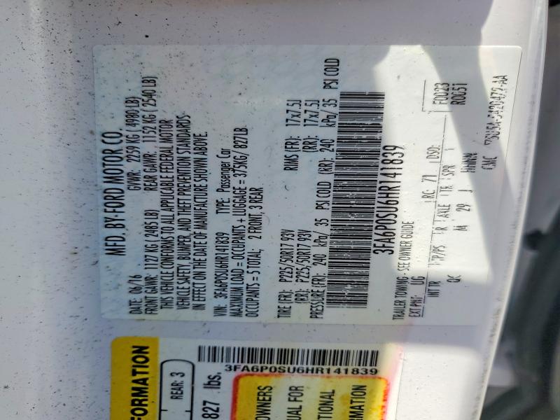 56137046 :رقم المزاد ، 3FA6P0SU6HR141839 vin ، 2017 Ford Fusion مزاد بيع