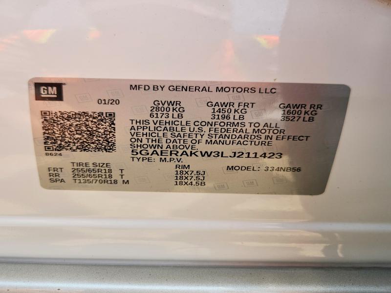 54163306 :رقم المزاد ، 5GAERAKW3LJ211423 vin ، 2020 Buick Enclave مزاد بيع