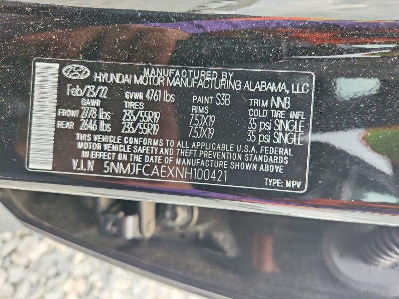 2022 Hyundai Tucson მანქანა იყიდება აუქციონზე, vin: 5NMJFCAEXNH100421, აუქციონის ნომერი: 56411526